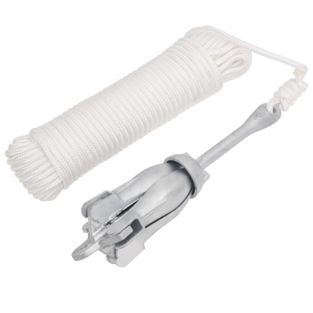 vidaXL Ancla plegable con cuerda hierro maleable plateado 3,2 kg