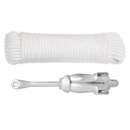 vidaXL Ancla plegable con cuerda hierro maleable plateado 3,2 kg
