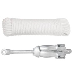 vidaXL Ancla plegable con cuerda hierro maleable plateado 8 kg