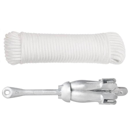 vidaXL Ancla plegable con cuerda hierro maleable plateado 8 kg