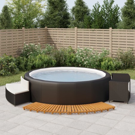 vidaXL Borde bañera hidromasaje madera acacia y ratán sintético negro