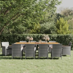 vidaXL Juego de comedor de jardín 11 piezas ratán sintético gris
