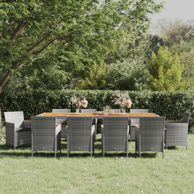 vidaXL Juego de comedor de jardín 11 piezas ratán sintético gris vidaXL Juego de comedor de jardín 11 piezas ratán sintético gris