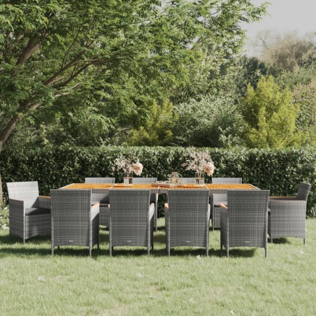 vidaXL Juego de comedor de jardín 11 piezas ratán sintético gris