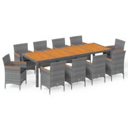 vidaXL Juego de comedor de jardín 11 piezas ratán sintético gris