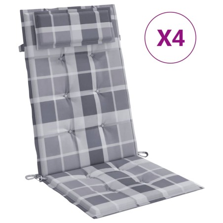 vidaXL Cojines de silla respaldo alto 4 uds tela Oxford a cuadros gris