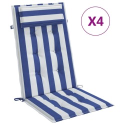 vidaXL Cojines silla respaldo alto 4 uds tela Oxford rayas azul blanco