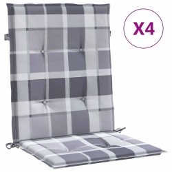 vidaXL Cojín silla de jardín respaldo bajo 4 uds tela a cuadros gris