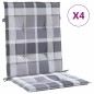 vidaXL Cojín silla de jardín respaldo bajo 4 uds tela a cuadros gris vidaXL Cojín silla de jardín respaldo bajo 4 uds tela a cuadros gris