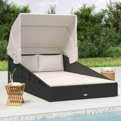 vidaXL Tumbona con toldo plegable ratán sintético negro 200x114x128 cm