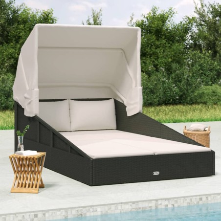 vidaXL Tumbona con toldo plegable ratán sintético negro 200x114x128 cm