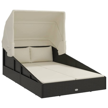 vidaXL Tumbona con toldo plegable ratán sintético negro 200x114x128 cm