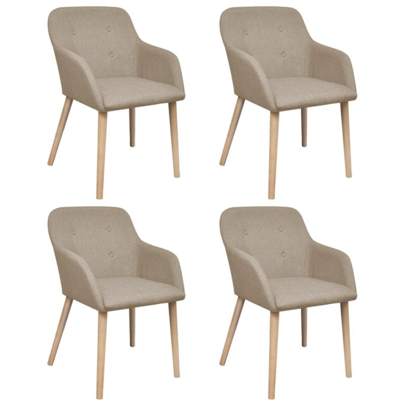 vidaXL Sillas de comedor 4 unidades tela beige y madera maciza roble vidaXL Sillas de comedor 4 unidades tela beige y madera maciza roble