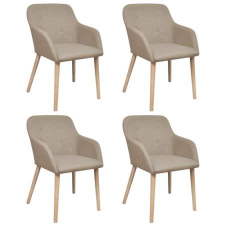 vidaXL Sillas de comedor 4 unidades tela beige y madera maciza roble 