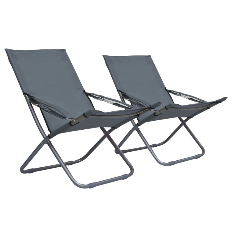 vidaXL Sillas de playa plegables 2 unidades tela gris vidaXL Sillas de playa plegables 2 unidades tela gris
