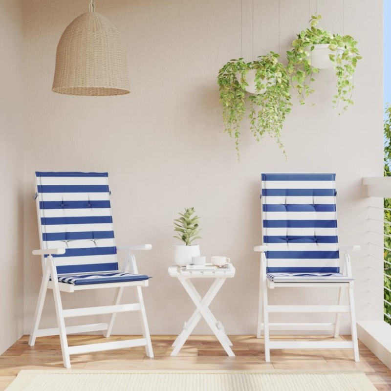 vidaXL Cojines silla de respaldo alto 2 uds tela a rayas azul y blanco vidaXL Cojines silla de respaldo alto 2 uds tela a rayas azul y blanco