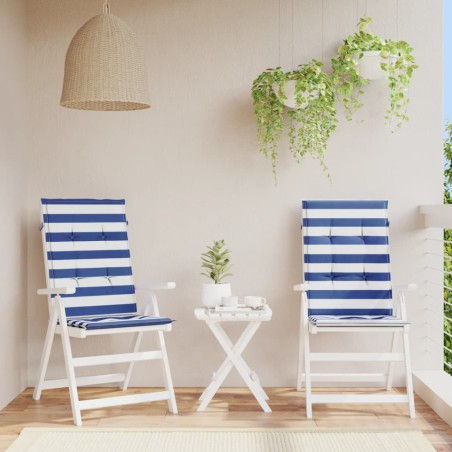 vidaXL Cojines silla de respaldo alto 2 uds tela a rayas azul y blanco