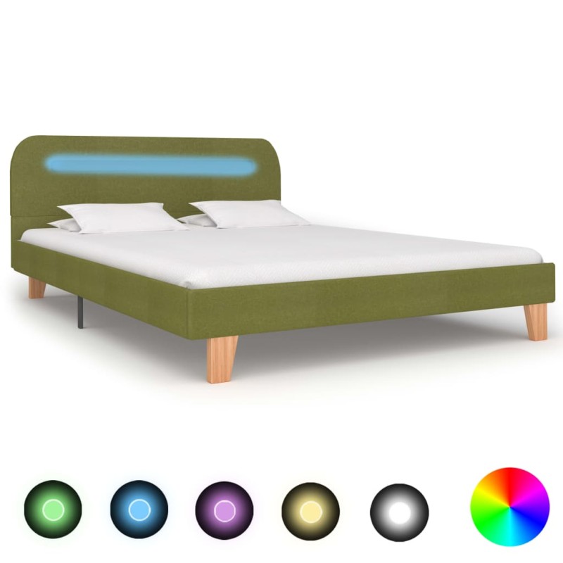 vidaXL Estructura de cama con LED tela verde 140x200 cm