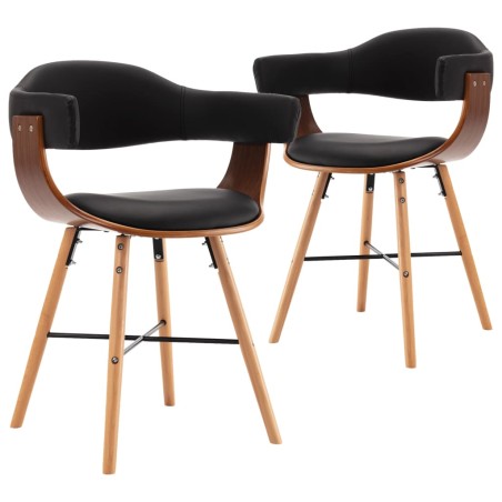 vidaXL Sillas de comedor 2 uds cuero sintético y madera curvada negro