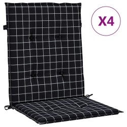 vidaXL Cojines para silla con respaldo bajo 4 uds tela a cuadros negro