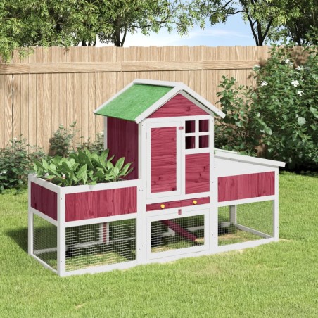 vidaXL Conejera de madera maciza de pino roja 170x63x113 cm