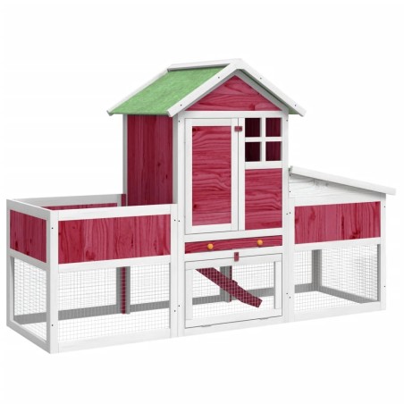 vidaXL Conejera de madera maciza de pino roja 170x63x113 cm