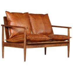 vidaXL Sofá de 2 plazas cuero auténtico con madera de acacia marrón