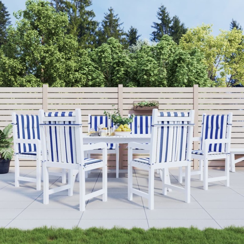 vidaXL Cojines silla de respaldo bajo 6 uds tela a rayas azul y blanco vidaXL Cojines silla de respaldo bajo 6 uds tela a rayas azul y blanco