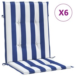 vidaXL Cojines silla de respaldo bajo 6 uds tela a rayas azul y blanco