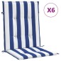 vidaXL Cojines silla de respaldo bajo 6 uds tela a rayas azul y blanco vidaXL Cojines silla de respaldo bajo 6 uds tela a rayas azul y blanco