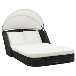 vidaXL Tumbona con dosel ratán sintético negro
