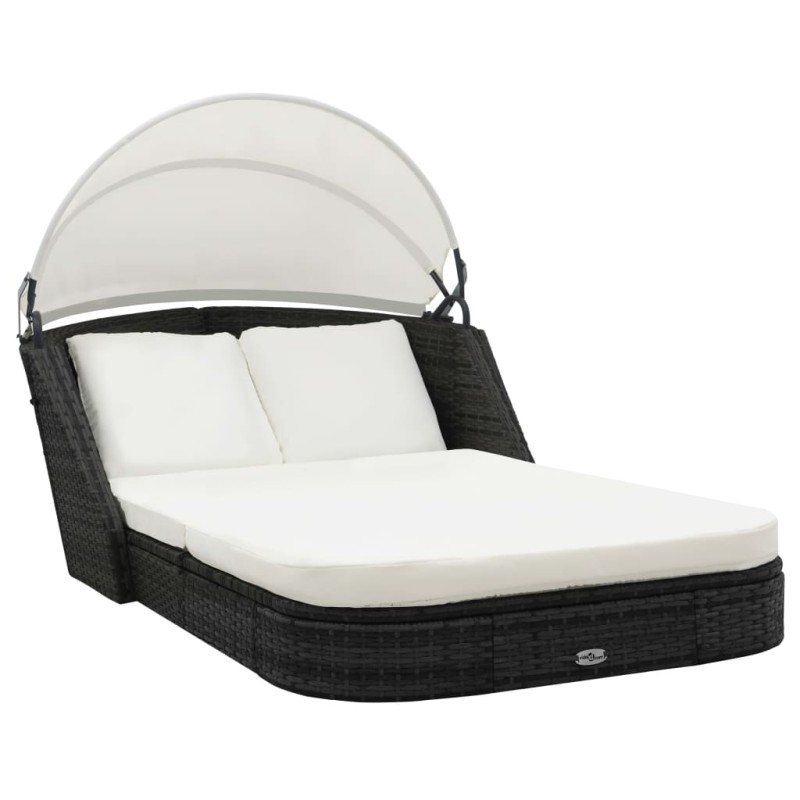 vidaXL Tumbona con dosel ratán sintético negro vidaXL Tumbona con dosel ratán sintético negro