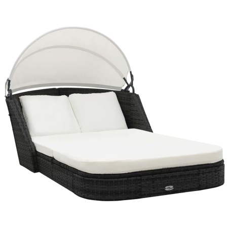 vidaXL Tumbona con dosel ratán sintético negro