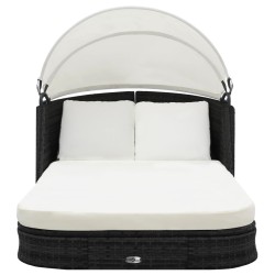 vidaXL Tumbona con dosel ratán sintético negro