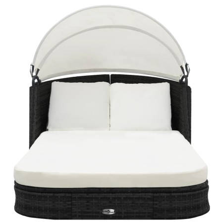 vidaXL Tumbona con dosel ratán sintético negro