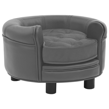 vidaXL Sofá para perros felpa y cuero sintético gris 48x48x32 cm