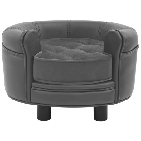 vidaXL Sofá para perros felpa y cuero sintético gris 48x48x32 cm