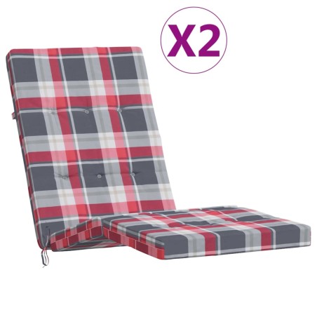 vidaXL Cojines para tumbona 2 uds tela Oxford a cuadros rojo