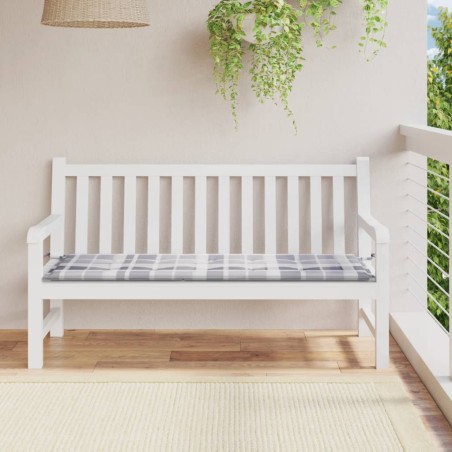 vidaXL Cojín de banco de jardín tela Oxford a cuadros gris 150x50x3 cm