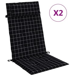 vidaXL Cojines silla respaldo alto 2 uds tela Oxford a cuadros negro