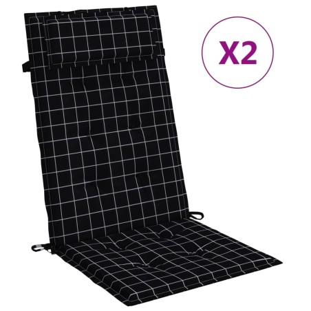 vidaXL Cojines silla respaldo alto 2 uds tela Oxford a cuadros negro