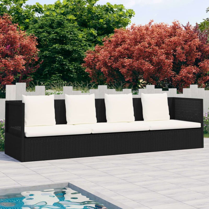 vidaXL Sofá de jardín con cojines ratán sintético negro vidaXL Sofá de jardín con cojines ratán sintético negro