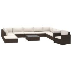 vidaXL Set muebles de jardín 11 piezas con cojines ratán sintético marrón