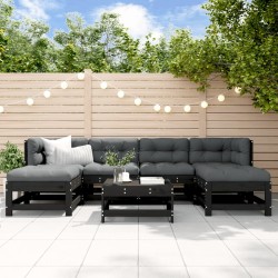 vidaXL Juego de muebles de jardín 7 piezas madera maciza de pino negro