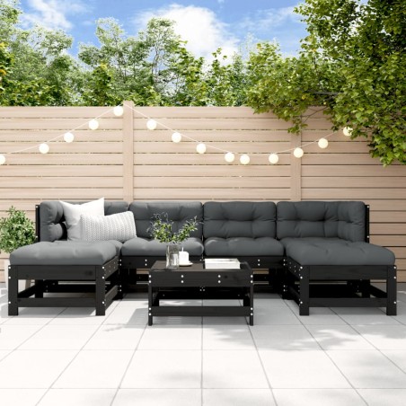 vidaXL Juego de muebles de jardín 7 piezas madera maciza de pino negro