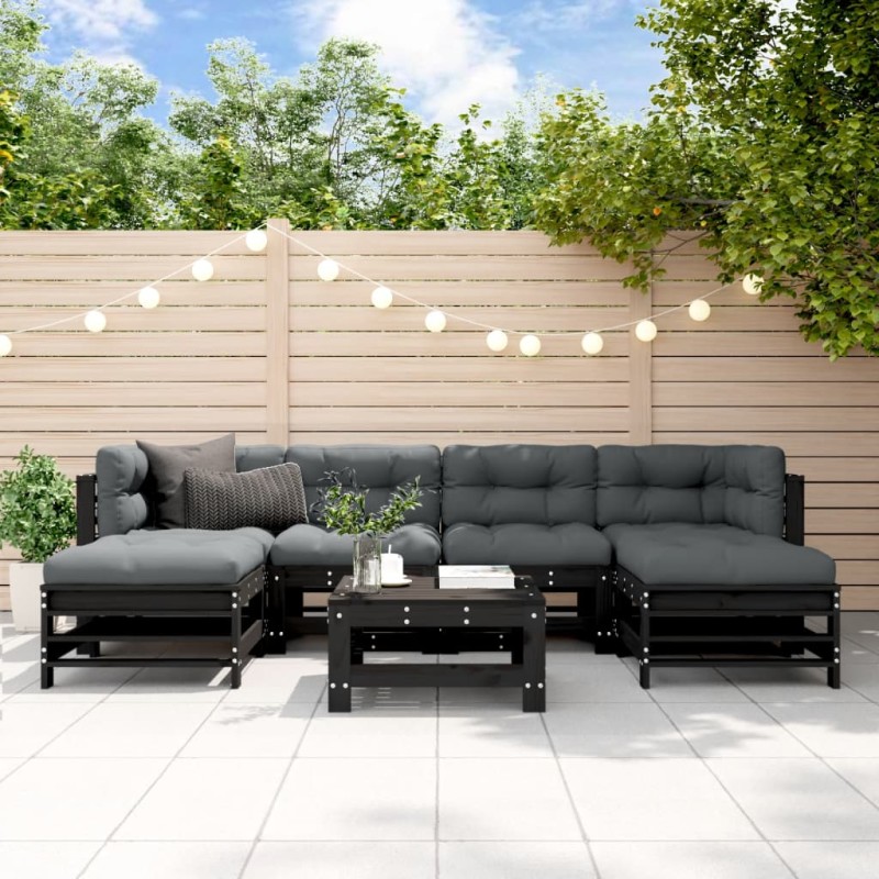 vidaXL Juego de muebles de jardín 7 piezas madera maciza de pino negro vidaXL Juego de muebles de jardín 7 piezas madera maciza de pino negro