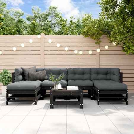 vidaXL Juego de muebles de jardín 7 piezas madera maciza de pino negro