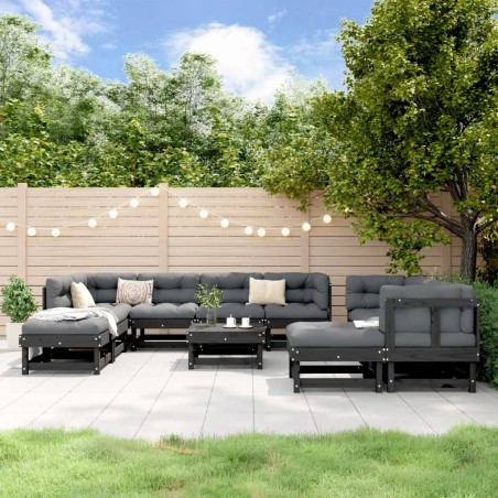 vidaXL Juego de muebles de jardín 11 piezas madera maciza pino negro
