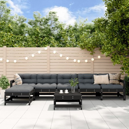 vidaXL Juego de muebles de jardín 7 piezas madera maciza de pino negro