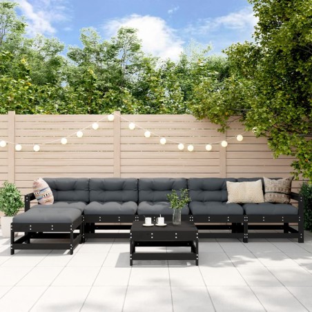 vidaXL Juego de muebles de jardín 7 piezas madera maciza de pino negro